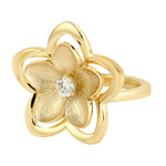 Natural Diamond Handcarved Floral Matte Finish 14k Gold Ring