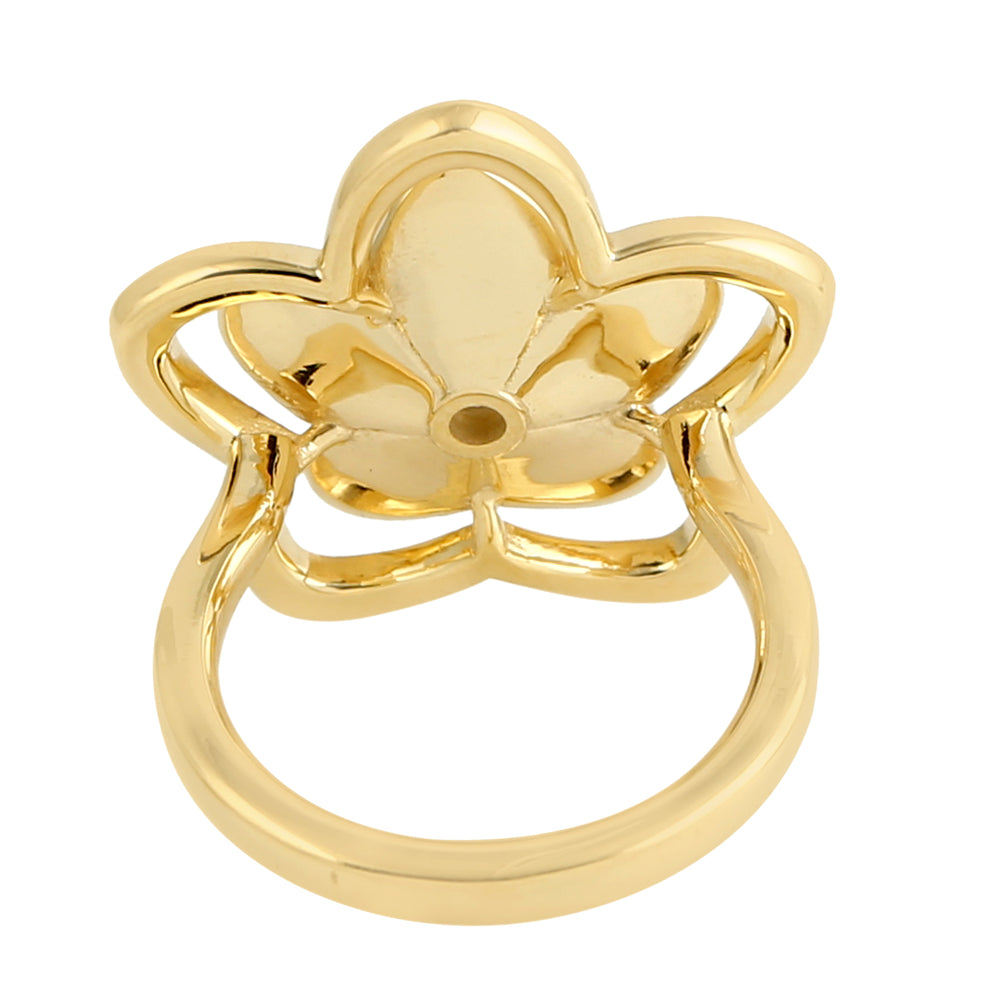 14k Gold Natural Diamond Handcarved Floral Matte Finish Ring