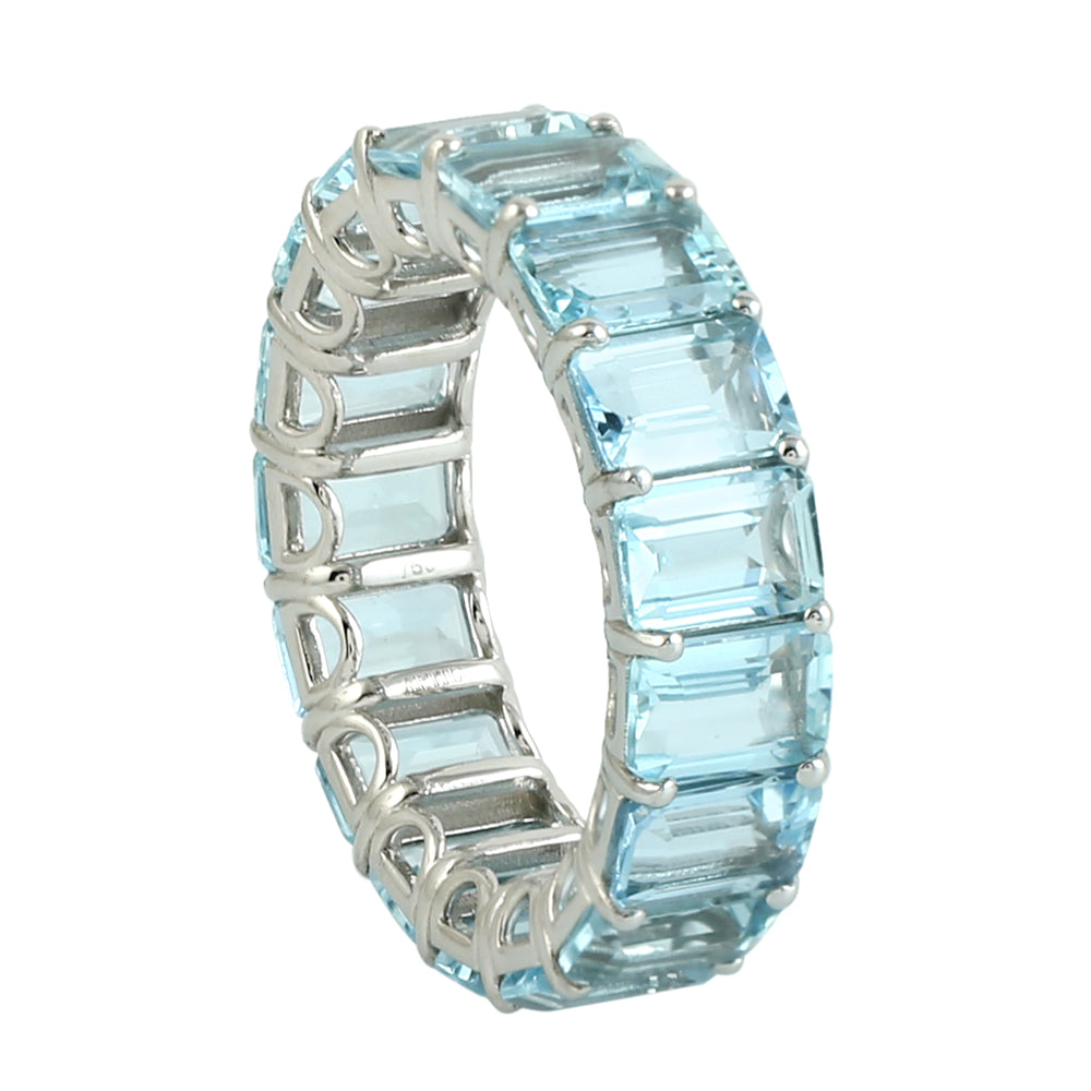Emerald Cut Aquamarine Full Eternity Band Ring in White Gold