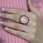 Ruby Pink Quartz Sapphire Big Cocktail Ring In 18k Yellow Gold For Gift