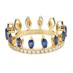 Natural Marquise Sapphire Diamond Tiara Design 18k Yellow Gold Ring