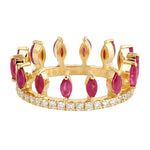 Natural Marquise Ruby Diamond Tiara Design 18k Yellow Gold Ring