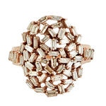 Baguette Diamond Cluster Diamond Big Ring in 18k Rose Gold For Women