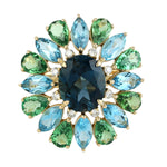 Marquise Topaz Tsavorite Diamond Diamond Cluster Cocktail Ring In 18k Gold
