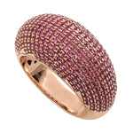 Natural Micro Pave Pink Sapphire Dome Ring In 18k Rose Gold For Her