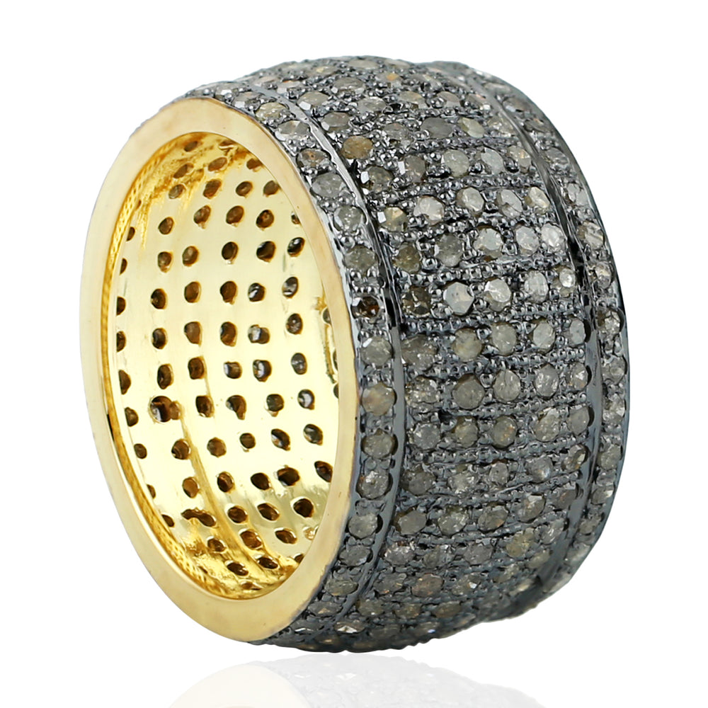925 Sterling Silver 14k Gold Pave Diamond Band Ring Jewelry Gift