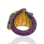 Natural Ruby Dolphin Design Bypass Cocktail Ring 14k Yellow Gold 925 Silver Gift