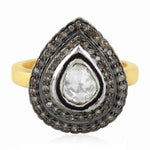 14k Gold Silver Pear Shaped Diamond Ring For Gift