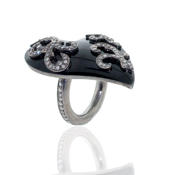 High Fashion Heart Ring Pave Diamond 925 Sterling Silver Enamel Jewelry