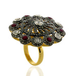 Pave Ruby Diamond 18k Gold Cocktail Ring 925 Sterling Silver Fashion Jewelry Gift