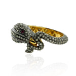 Pave Diamond Gemstone 14k Gold Wrap Snake Ring Sterling Silver Gift