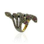 Natural Diamond & Ruby Gemstone 925 Silver 18k Gold Snake Ring Gift