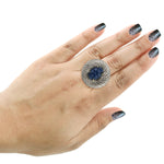 Sapphire Pave Diamond 18kt Gold 925 Sterling Silver Dome Ring Gift Jewelry Gift
