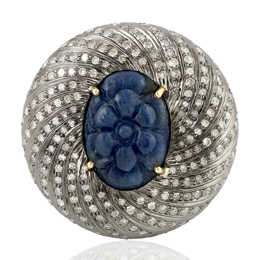 Sapphire Pave Diamond 18kt Gold 925 Sterling Silver Dome Ring Gift Jewelry Gift