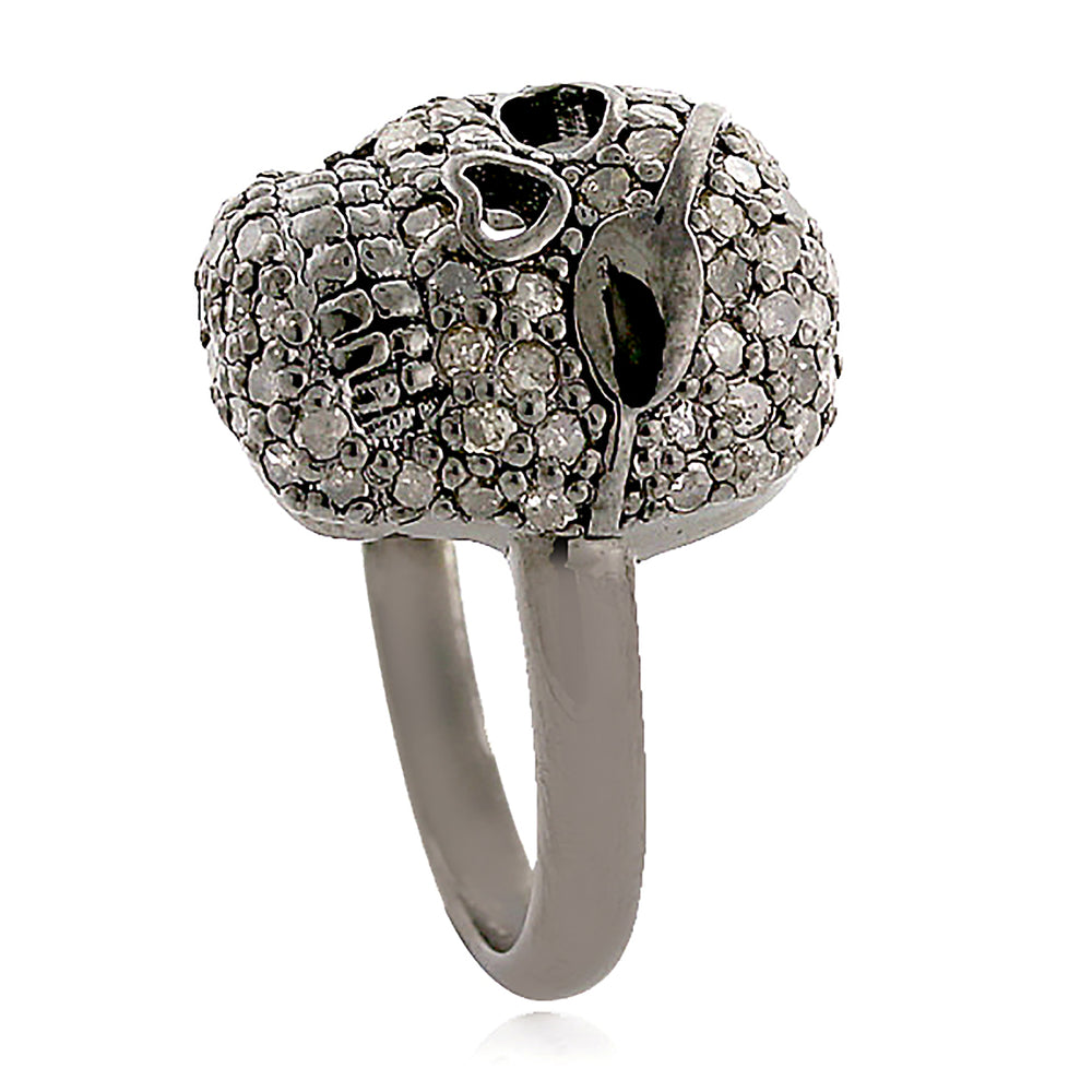 Handmade Pave Diamond 925 Sterling Silver Skull Charm Design Ring Gift