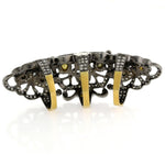 Natural Polki Diamond Pave Designer Knuckle Ring Jewelry In 18k Yellow Gold & Sterling Silver