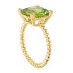 Beautiful Peridot Pave Diamond Twisted Rope Design Dainty Ring In 18k Yellow Gold