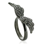 Handmade Angel Wing Design Ring Pave Diamond 925 Sterling Silver Jewelry