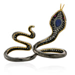 Pave Diamond Gemstone 18k Gold Silver Wrap Snake Two Finger Ring Gift