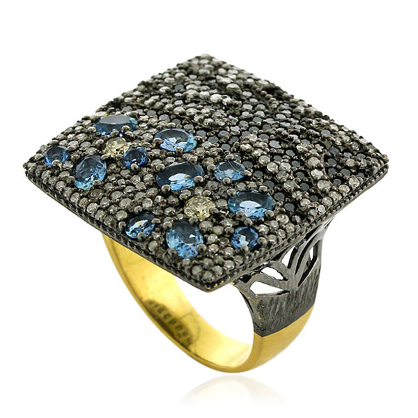 18k Gold 925 Sterling Silver Aquamarine Diamond Designer Party Wear Ring Jewelry