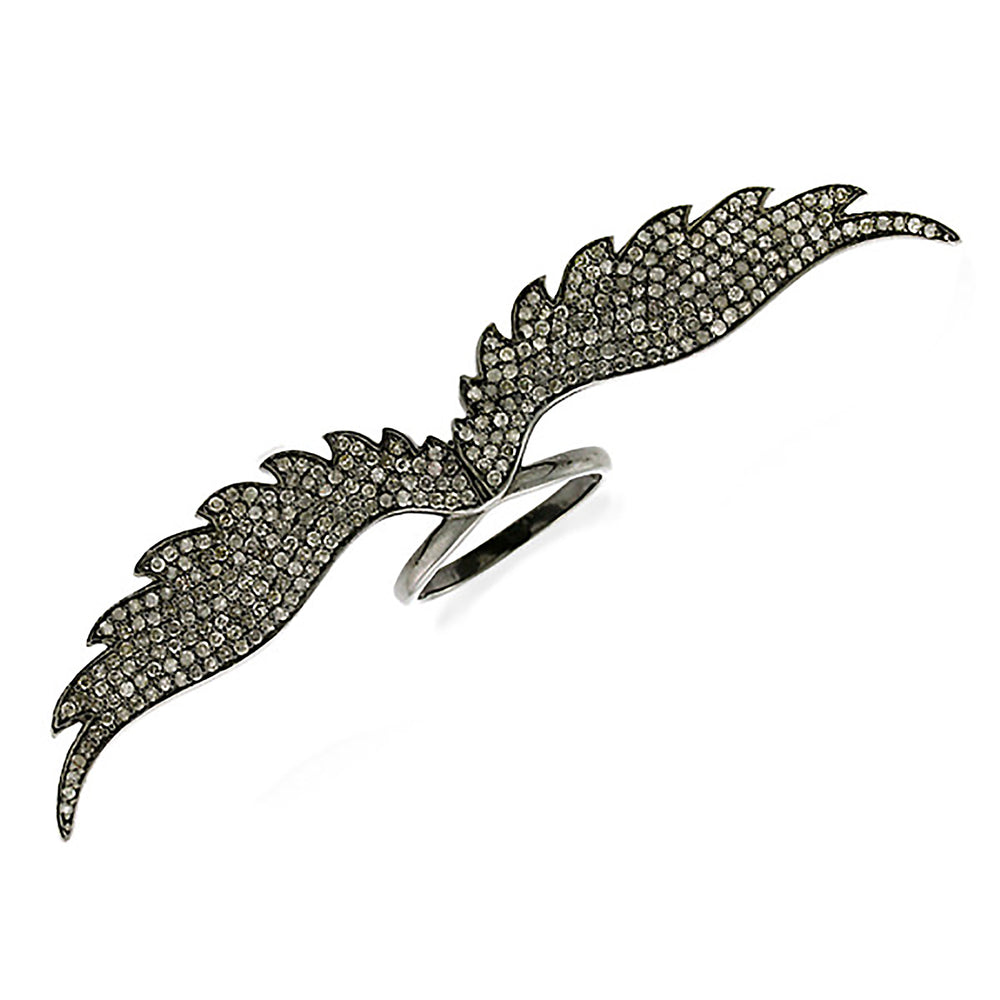 Pave Diamond Angel Wing Ring 925 Sterling Silver Jewelry