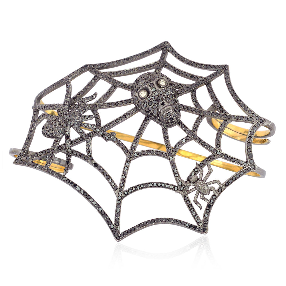 Pave Diamond Gold 925 Silver Spider Web & Skull Design Four Finger Ring Gift