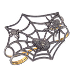 Pave Diamond Gold 925 Silver Spider Web & Skull Design Four Finger Ring Gift