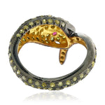 Handmade Ruby & Diamond Gemstone Snake Wrap Design Ring 925 Silver Gift