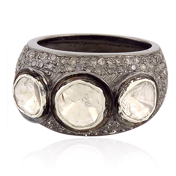 Rose Cut Diamond 925 Sterling Silver Handmade Band Ring Fashion Jewelry