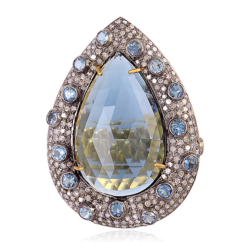 18Kt Gold 925 Sterling Silver Diamond Topaz Long Ring November Birthstone Jewelry