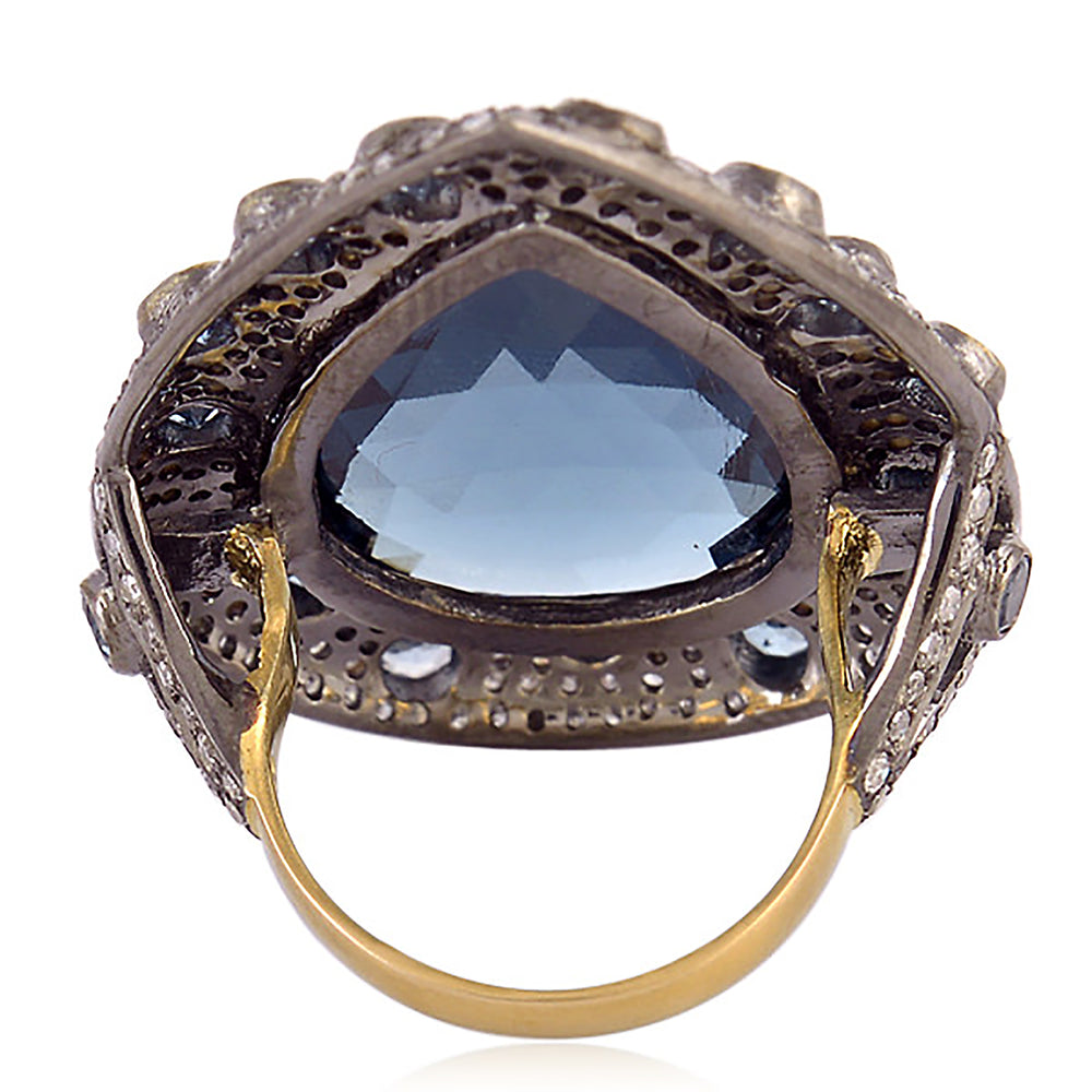 18Kt Gold 925 Sterling Silver Diamond Topaz Long Ring November Birthstone Jewelry