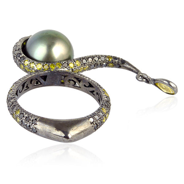 Pearl Pave Diamond 925 Sterling Silver Cocktail Ring Jewelry Gift