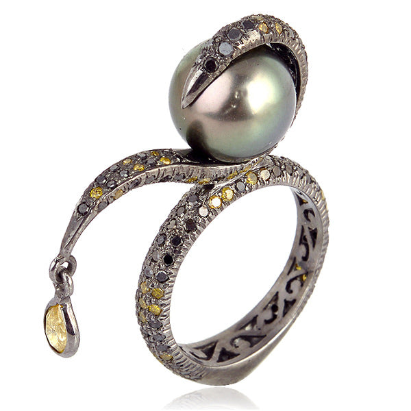 Pearl Pave Diamond 925 Sterling Silver Cocktail Ring Jewelry Gift