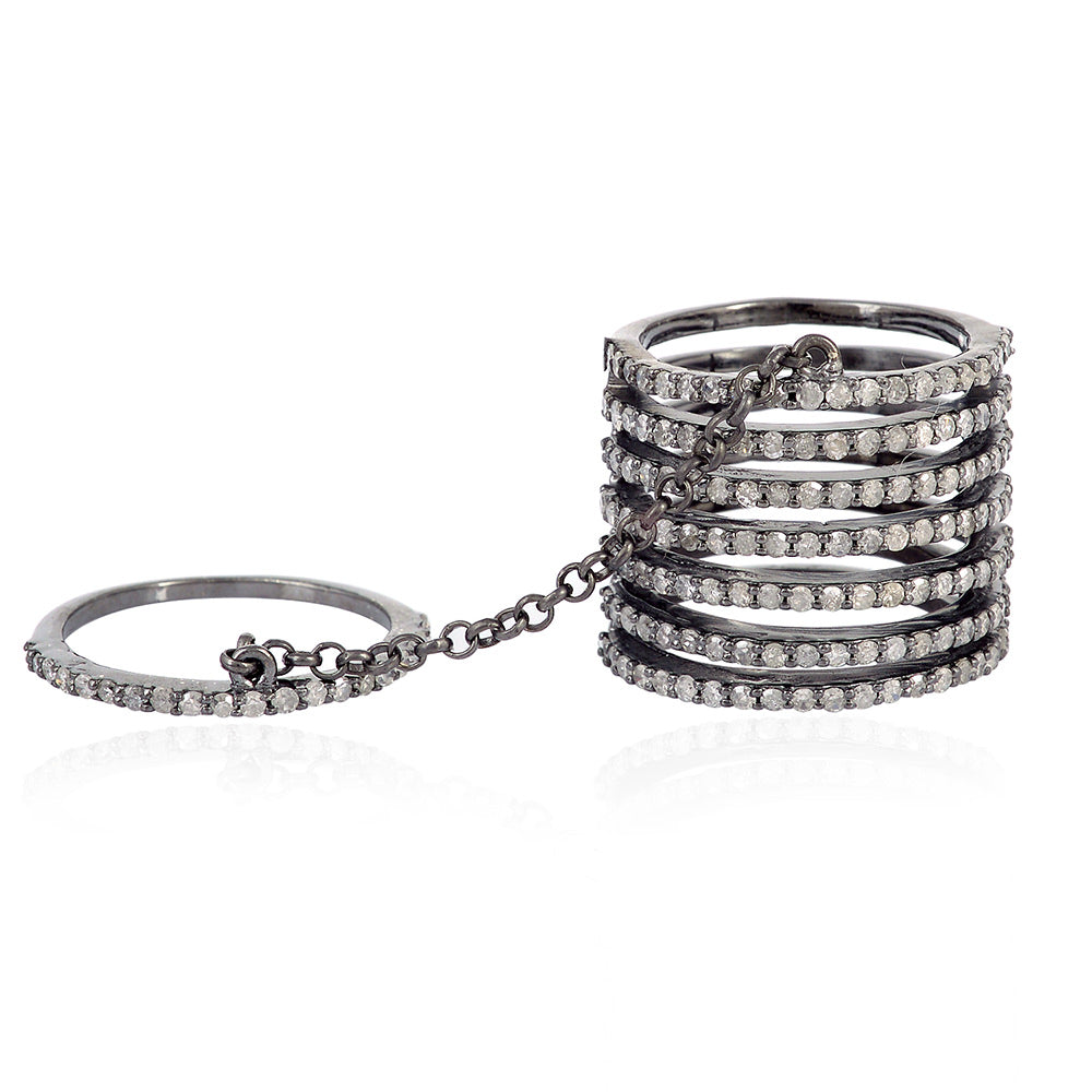 Pave Diamond Sterling Silver Connector Band Ring Latest Fashion Jewelry