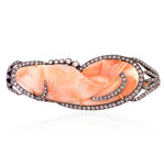Coral Diamond Carved Fish Design Three Finger Ring Gold Silver Jewelry