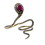 Pave Diamond 925 Sterling Silver Ruby Snake Design Ring Gift