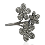925 Sterling Silver Natural Micro Pave Diamond Daisy Ring Jewelry For Women