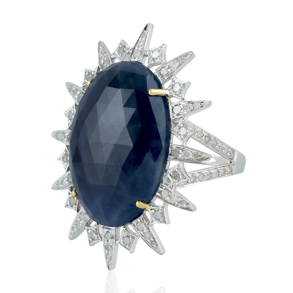 Blue Sapphire Pave Diamond 18kt Gold 925 Sterling Silver Ring Jewelry