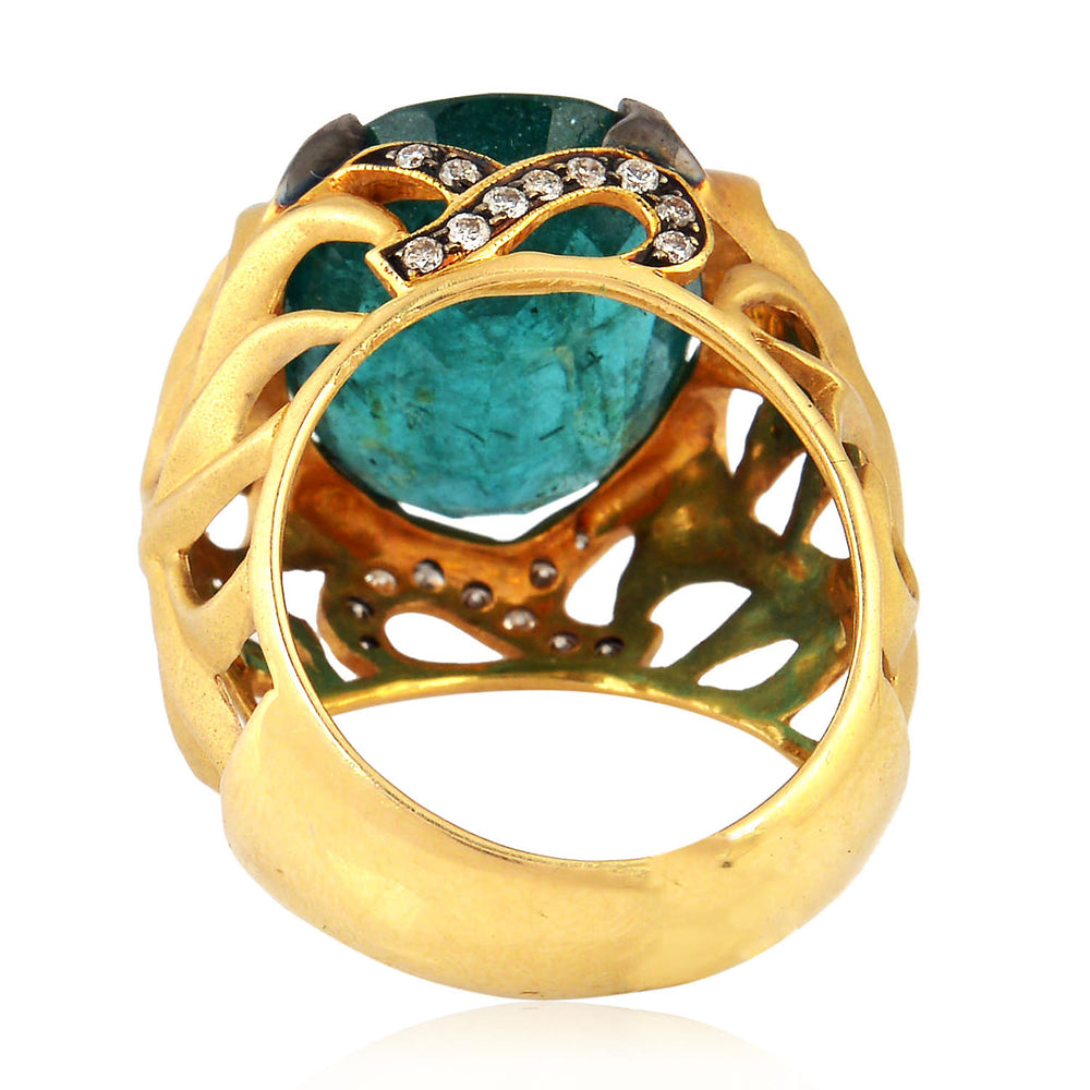 Faceted Emerald Diamond Dome Ring In 18k Gold For Gift