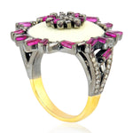 Baguette Ruby Diamond 18k Gold Silver Cocktail Ring For Gift