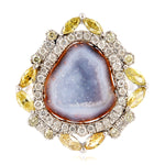 Geode Natural Pave Diamond Beautiful Cocktail Ring In 18k White Gold
