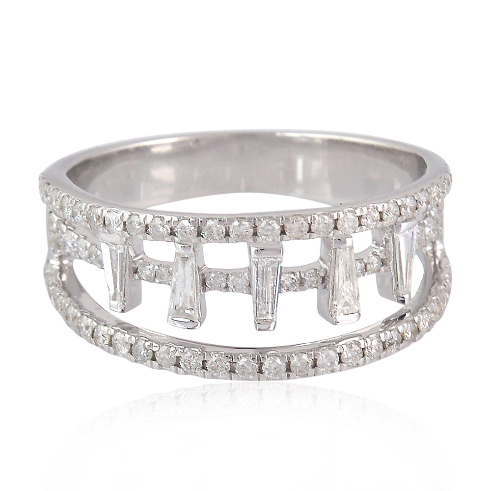 Baguette Diamond Wedding Band Ring 18k White Gold Handmade Jewelry