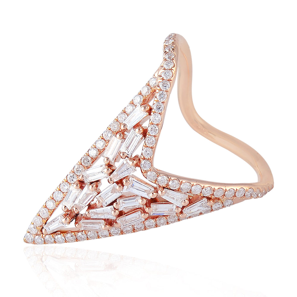 Baguette Diamond V Spike Long Ring in 18k Rose Gold