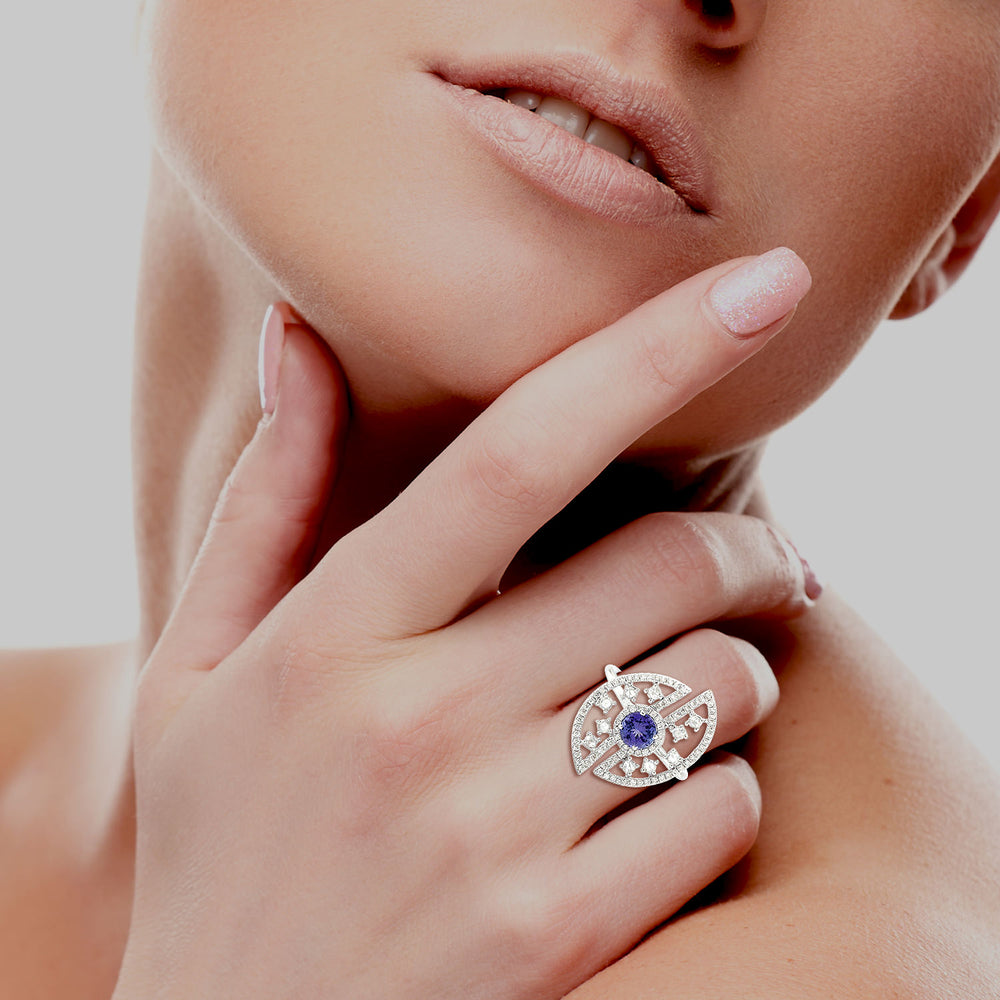18K Gold Diamond Tanzanite Designer Cocktail Ring December Birthstone Jewelry