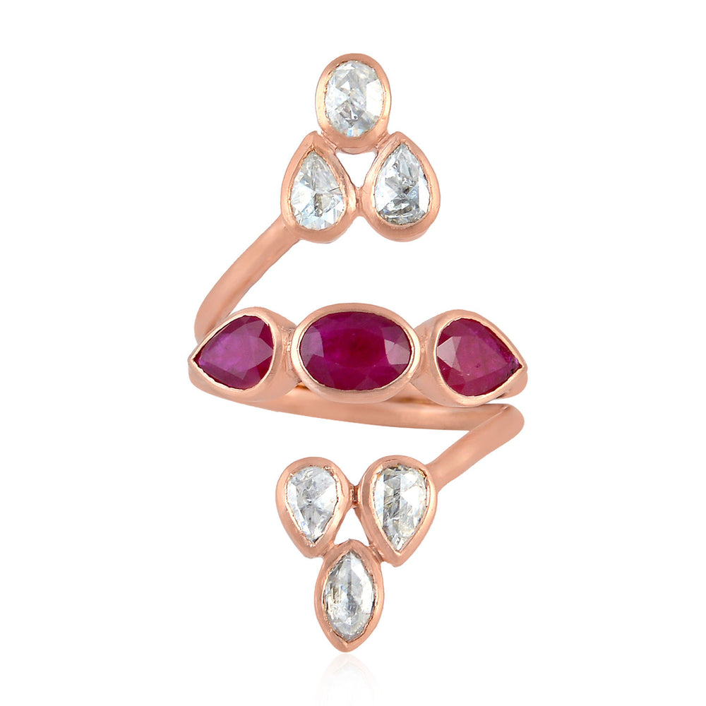 Ruby Diamond Designer Bypass Ring in 18k Rose Gold