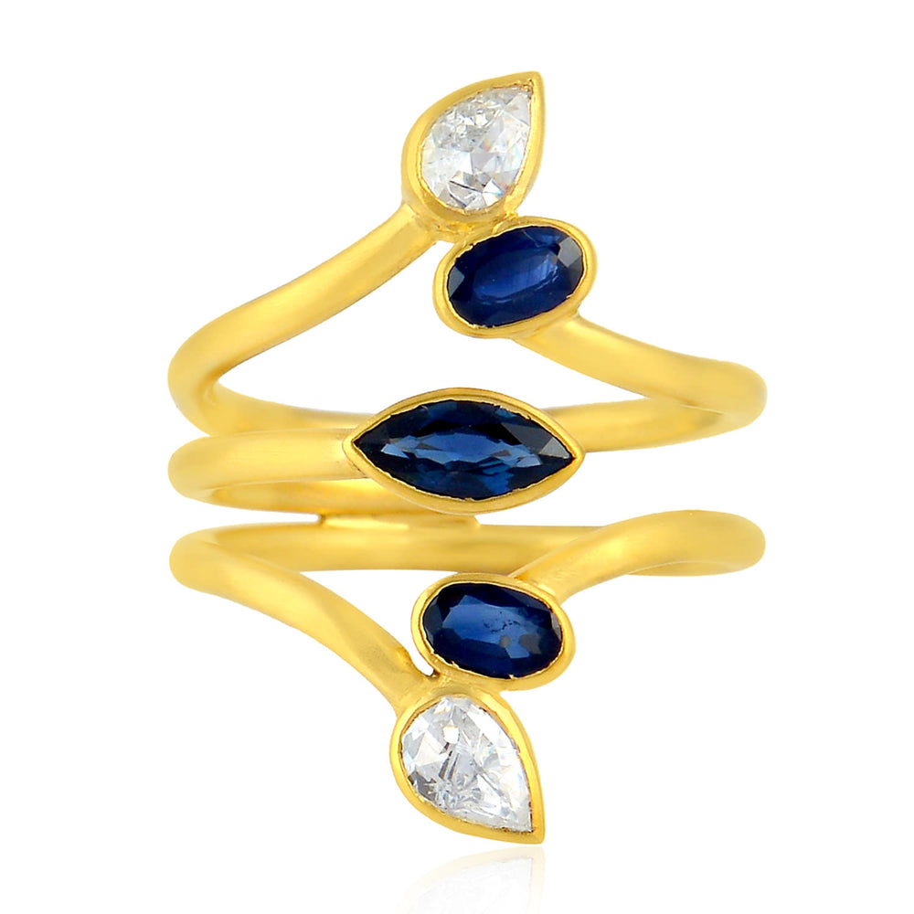 Marquise Sapphire Diamond Long Ring In 18k Yellow Gold
