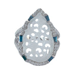 18k White Gold Carving Jade Designer Ring Handmade Jewelry