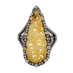 18K Gold Pave Diamond Gemstone Cocktail Ring 925 Silver Carved Handmade Jewelry Gift
