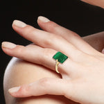 Pave Diamond Floral Emerald Gemstone Ring 18k Solid Yellow Gold