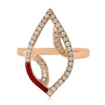 14K Rose Gold Pave Diamond Designer Enamel Marquise Ring Gift